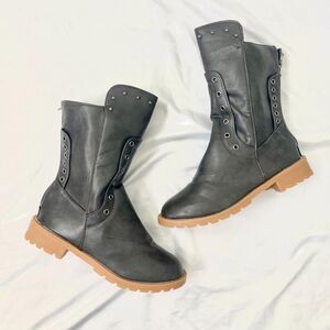 NWOB Chunky Slouchy Grey Studded Combat / Biker Boots US 11 / 11.5